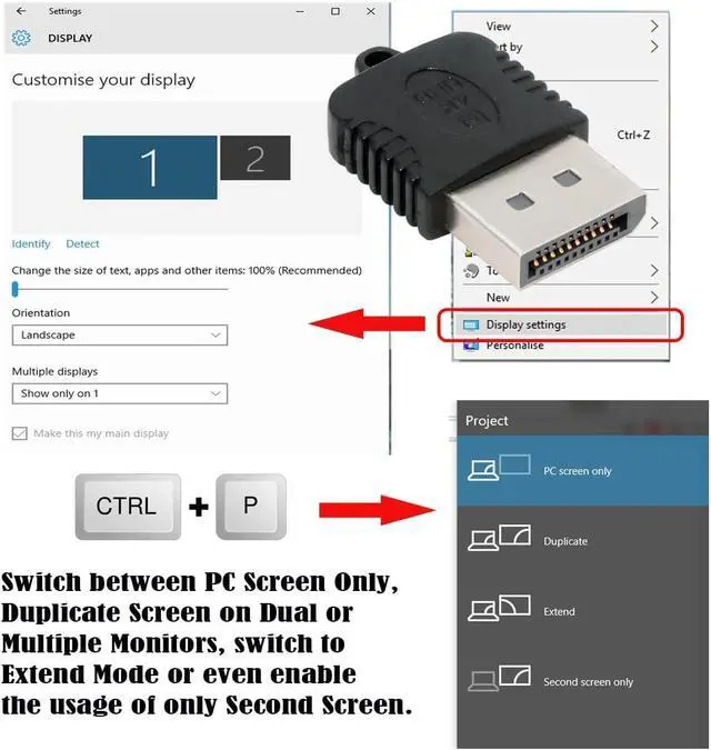 Alt view image 2 of 7 - DP Virtual Display Adapter Displayport Dummy Plug Headless Ghost Emulator Black Compatible with Remote Desktop Laptop Server NAS (4K@17hz)