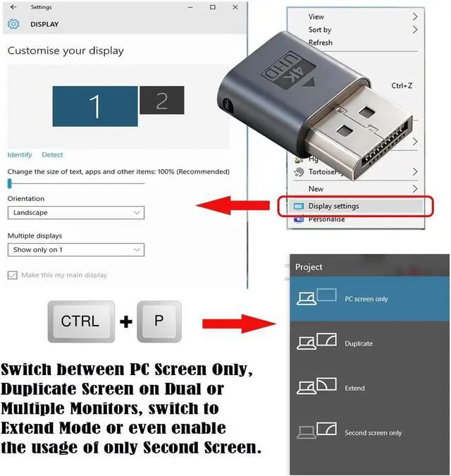 Alt view image 2 of 7 - DP Virtual Display Adapter Displayport Dummy Plug Headless Ghost Emulator with LED Light Blue Compatible with Remote Desktop Laptop Server NAS (4K@17hz)