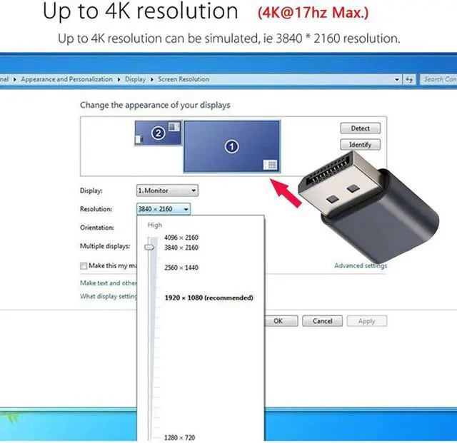 Alt view image 4 of 7 - DP Virtual Display Adapter Displayport Dummy Plug Headless Ghost Emulator with LED Light Blue Compatible with Remote Desktop Laptop Server NAS (4K@17hz)