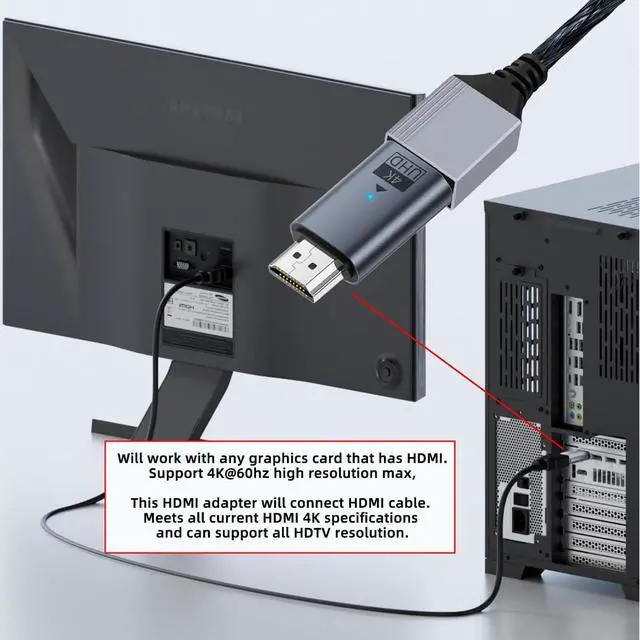 Alt view image 2 of 7 - Virtual Display Adapter 4K HDMI 1.4 Male to Female Extension DDC EDID Dummy Plug Headless Ghost Emulator HDTV Compatible with Remote Desktop Laptop Blue (4K@60Hz)
