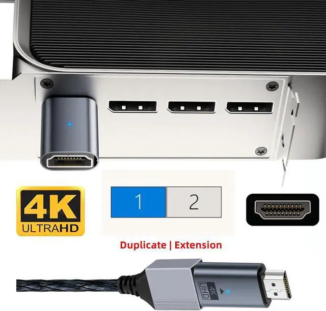 Alt view image 4 of 7 - Virtual Display Adapter 4K HDMI 1.4 Male to Female Extension DDC EDID Dummy Plug Headless Ghost Emulator HDTV Compatible with Remote Desktop Laptop Blue (4K@60Hz)
