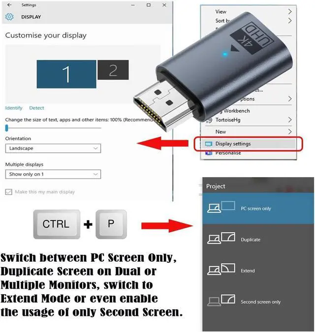 Alt view image 5 of 7 - Virtual Display Adapter 4K HDMI 1.4 Male to Female Extension DDC EDID Dummy Plug Headless Ghost Emulator HDTV Compatible with Remote Desktop Laptop Blue (4K@60Hz)