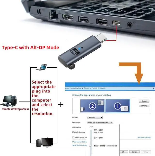 Alt view image 7 of 7 - Virtual Display Adapter USB4.0 USB5.0 USB-C Type-C DDC EDID Dummy Plug Headless Ghost Emulator Compatible with Thunderbolt3/4/5 Blue (4K@60Hz)