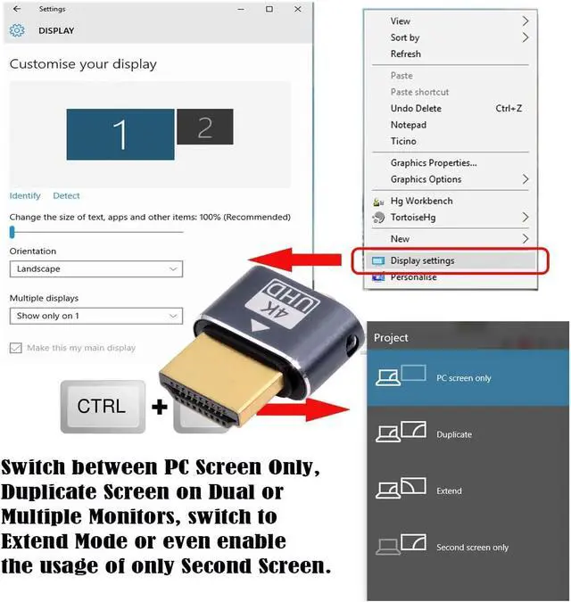 Alt view image 4 of 7 - HDMI Virtual Display Type-A Active Adapter Dummy Plug Headless Ghost Emulator 1080p@120Hz Compatible with Remote Desktop Laptop Server NAS Black (4K@60Hz)