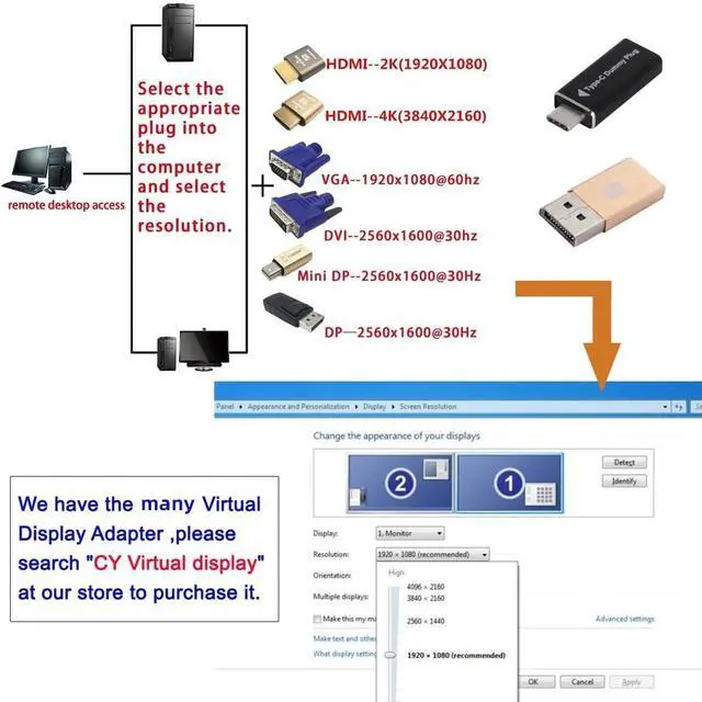 Alt view image 7 of 7 - HDMI Virtual Display Type-A Active Adapter Dummy Plug Headless Ghost Emulator 1080p@120Hz Compatible with Remote Desktop Laptop Server NAS Black (4K@60Hz)