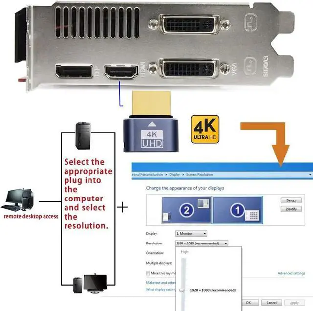Alt view image 6 of 7 - HDMI Virtual Display Type-A Active Adapter Dummy Plug Headless Ghost Emulator 1080p@120Hz Compatible with Remote Desktop Laptop Server NAS Black (4K@60Hz)