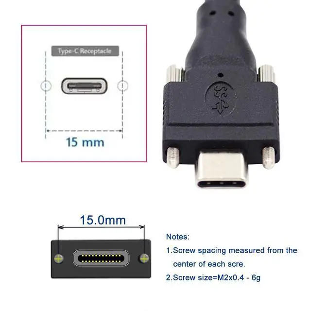Alt view image 3 of 7 - Vision Cable USB3.1 Type-C USB-C Dual Screws Locking to Type-A USB3.0 Data 10Gbps Power Cord Compatible with VR Industrial Camera Phone FPV Computer (5.0m)