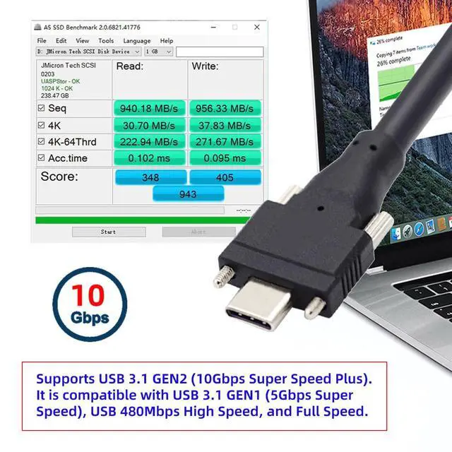 Alt view image 7 of 7 - Vision Cable USB3.1 Type-C USB-C Dual Screws Locking to Type-A USB3.0 Data 10Gbps Power Cord Compatible with VR Industrial Camera Phone FPV Computer (5.0m)