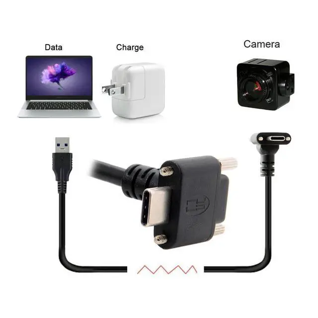 Alt view image 3 of 7 - Vision Cable USB3.1 Type-C USB-C Dual Screws 90 Degree Angled Type Locking to Type-A USB3.0 Data 10Gbps Compatible with VR Industrial Camera Phone FPV Computer (1.2m)