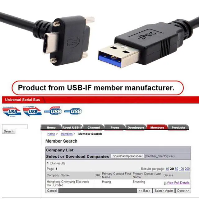 Alt view image 6 of 7 - Vision Cable USB3.1 Type-C USB-C Dual Screws 90 Degree Angled Type Locking to Type-A USB3.0 Data 10Gbps Compatible with VR Industrial Camera Phone FPV Computer (3.0m)