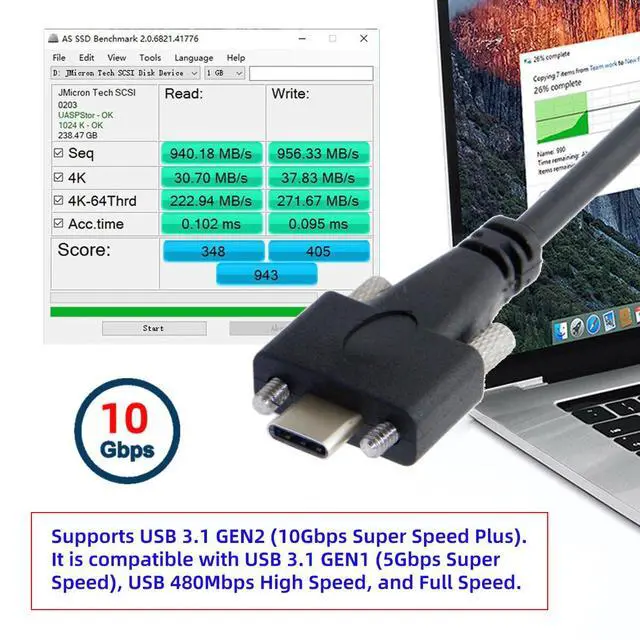 Alt view image 7 of 7 - Vision Cable USB3.1 Type-C USB-C Dual Screws Locking to Type-A USB3.0 Data 10Gbps Power Cord Compatible with VR Industrial Camera Phone FPV Computer (2.0m)