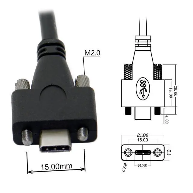 Alt view image 7 of 7 - Vision Cable USB3.1 Type-C USB-C Dual Screws Locking to Type-A USB3.0 Data 10Gbps Power Cord Compatible with VR Industrial Camera Phone FPV Computer (3.0m)