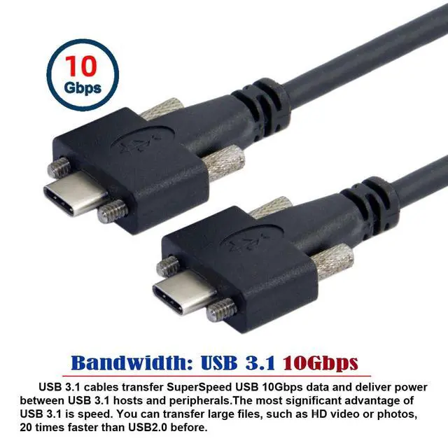 Alt view image 7 of 7 - Vision Cable USB3.1 Type-C Dual Screws Locking to USB-C USB3.1 Type-C Data 10Gbps Power 65W Cord Compatible with VR Industrial Camera Phone FPV Computer (1.2m)