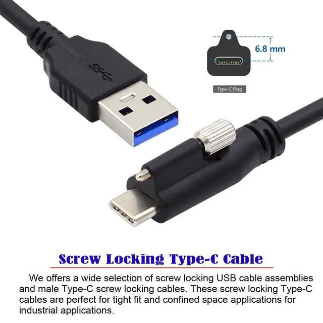 Alt view image 2 of 7 - Vision Cable USB3.1 Type-C USB-C Single Screw Locking to Type-A USB3.0 Data 10Gbps Power Cord Compatible with VR Industrial Camera Phone FPV Computer (1.2m)
