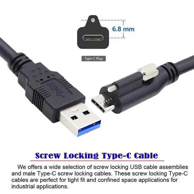 Alt view image 2 of 7 - Vision Cable USB3.1 Type-C USB-C Single Screw Locking to Type-A USB3.0 Data 10Gbps Power Cord Compatible with VR Industrial Camera Phone FPV Computer (5.0m)