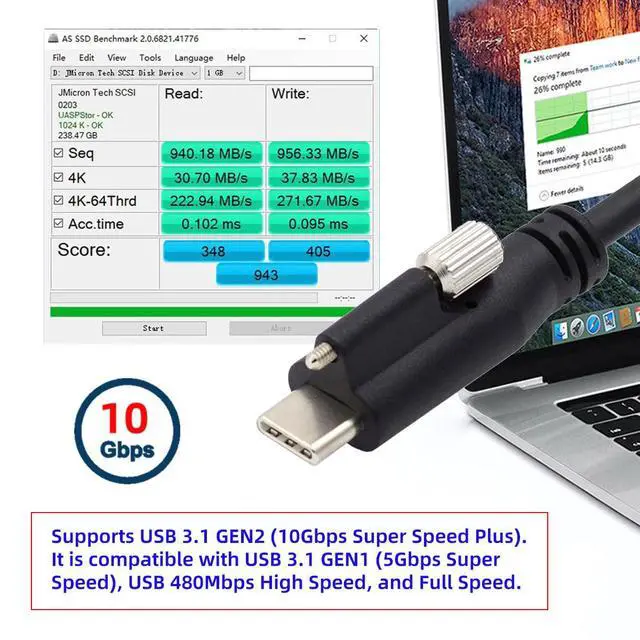 Alt view image 4 of 7 - Vision Cable USB3.1 Type-C USB-C Single Screw Locking to Type-A USB3.0 Data 10Gbps Power Cord Compatible with VR Industrial Camera Phone FPV Computer (5.0m)