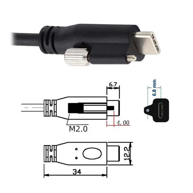 Alt view image 6 of 7 - Vision Cable USB3.1 Type-C USB-C Single Screw Locking to Type-A USB3.0 Data 10Gbps Power Cord Compatible with VR Industrial Camera Phone FPV Computer (5.0m)