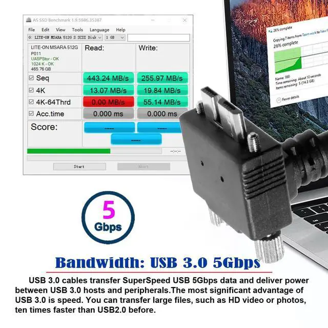 Alt view image 3 of 7 - Vision Cable Micro USB3.0 Dual Screws Locking to Type-A USB3.0 Data 5Gbps Power Cord 90 Degree Up Angled Type Compatible with VR Industrial Camera Computer (3.0m)