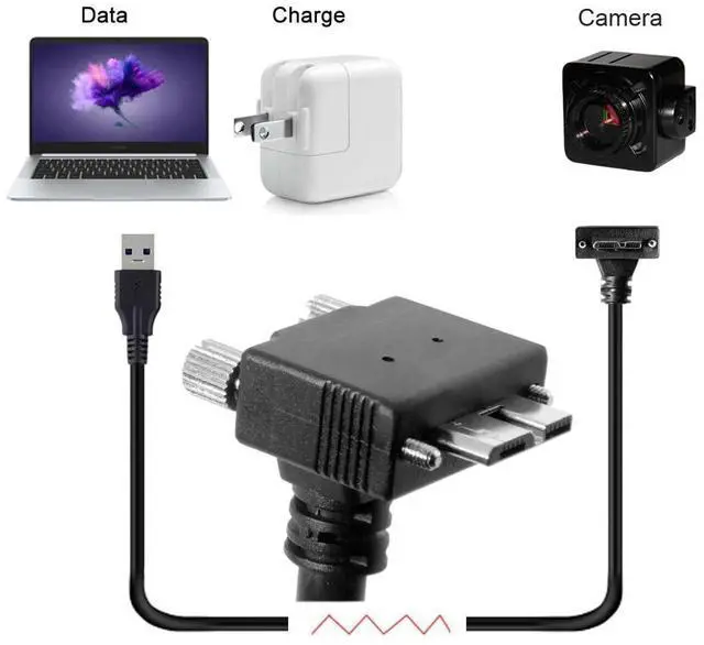 Alt view image 4 of 7 - Vision Cable Micro USB3.0 Dual Screws Locking to Type-A USB3.0 Data 5Gbps Power Cord 90 Degree Up Angled Type Compatible with VR Industrial Camera Computer (3.0m)