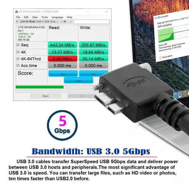 Alt view image 5 of 7 - Vision Cable Micro USB3.0 Single Screw Locking to Type-A USB3.0 Data 5Gbps Power Cord 90 Degree Right Angled Type Compatible with VR Industrial Camera Computer (5.0m)