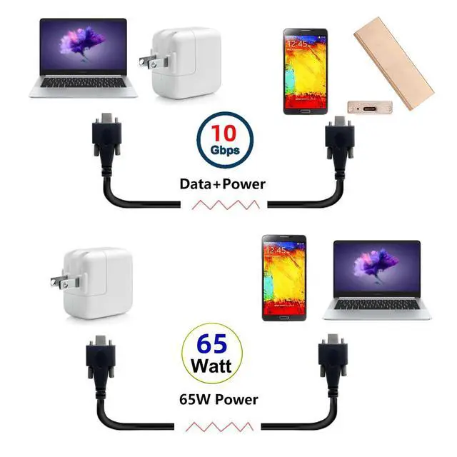 Alt view image 7 of 7 - Vision Cable USB3.1 Type-C Dual Screws Locking to USB-C USB3.1 Type-C Data 10Gbps Power 65W Cord Compatible with VR Industrial Camera Phone FPV Computer (2.0m)