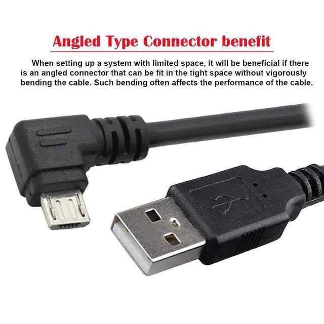 Alt view image 2 of 7 - Left Angle 90 Degree Micro USB Type-B 5Pin to USB 2.0 Type-A Data 480Mbps Charge Cable Compatible with Computer Phone Tablet Camera (0.3ft/10cm)