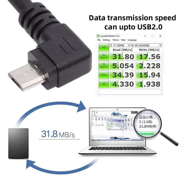 Alt view image 4 of 7 - Left Angle 90 Degree Micro USB Type-B 5Pin to USB 2.0 Type-A Data 480Mbps Charge Cable Compatible with Computer Phone Tablet Camera (0.3ft/10cm)