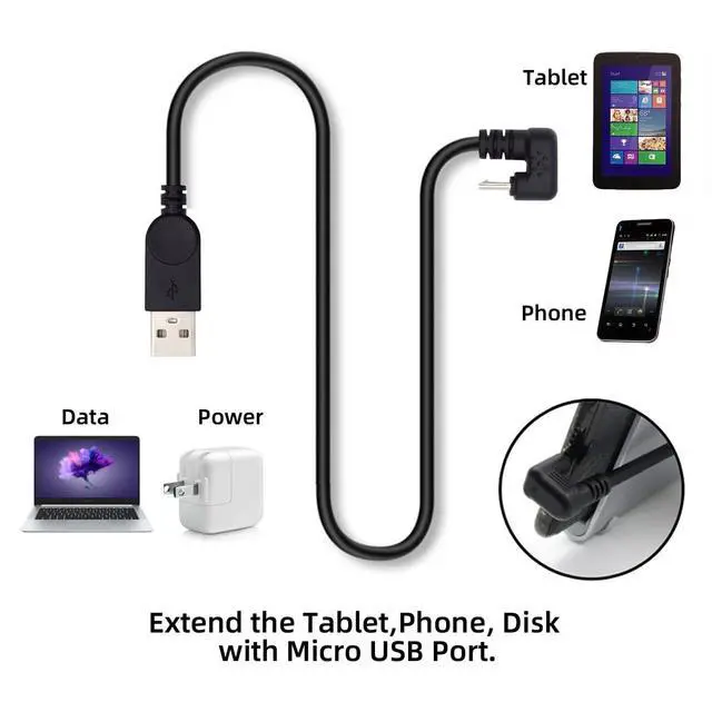Alt view image 7 of 7 - USB2.0 Type-A to Micro USB 5Pin Male to Male Power Data Cable 480Mbps Opposite U Shape Back Angle Compatible with Computer Phone Camera (5ft/150cm)