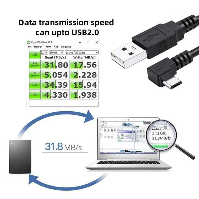 Alt view image 7 of 7 - Right Angle 90 Degree Micro USB Type-B 5Pin to USB 2.0 Type-A Data 480Mbps Charge Cable Compatible with Computer Phone Tablet Camera (0.6ft/20cm)