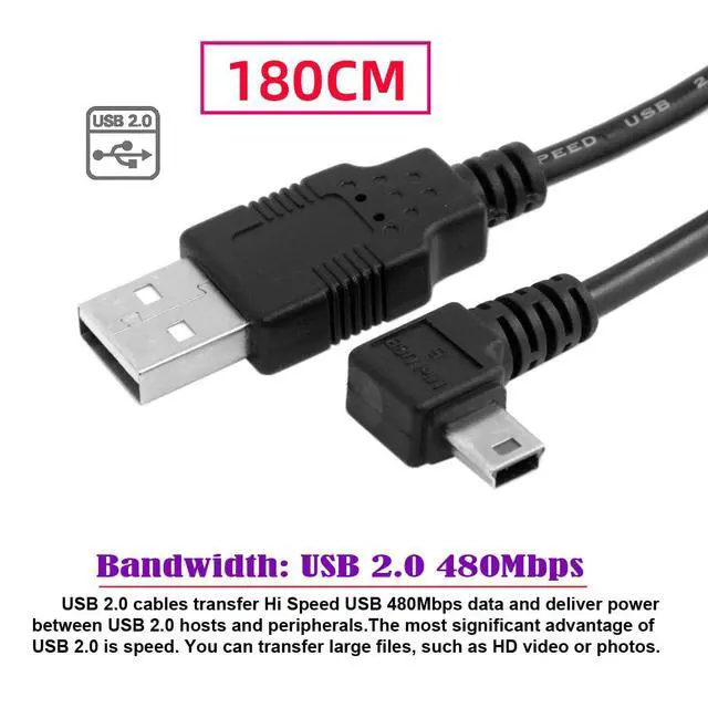 Alt view image 2 of 7 - Mini USB2.0 5Pin Type-B Male 90 Degree Left Angle to USB 2.0 Type-A Male Power Data Cable 480Mbps Compatible with Computer Camera Laptop Desktop MP3 MP4 (Left Angle 6ft/1.8m)