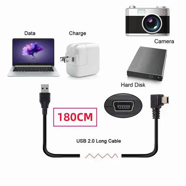 Alt view image 7 of 7 - Mini USB2.0 5Pin Type-B Male 90 Degree Left Angle to USB 2.0 Type-A Male Power Data Cable 480Mbps Compatible with Computer Camera Laptop Desktop MP3 MP4 (Left Angle 6ft/1.8m)