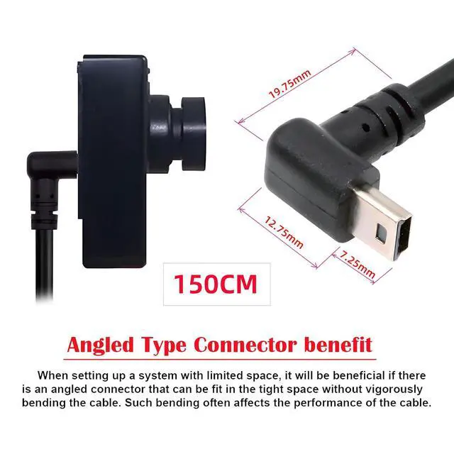 Alt view image 3 of 7 - Mini USB2.0 5Pin Type-B Male 90 Degree Down Angle to USB 2.0 Type-A Male Power Data Cable 480Mbps Compatible with Computer Camera Laptop Desktop (Down Angle 5ft/1.5m)