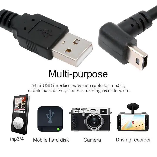 Alt view image 5 of 7 - Mini USB2.0 5Pin Type-B Male 90 Degree Down Angle to USB 2.0 Type-A Male Power Data Cable 480Mbps Compatible with Computer Camera Laptop Desktop (Down Angle 5ft/1.5m)