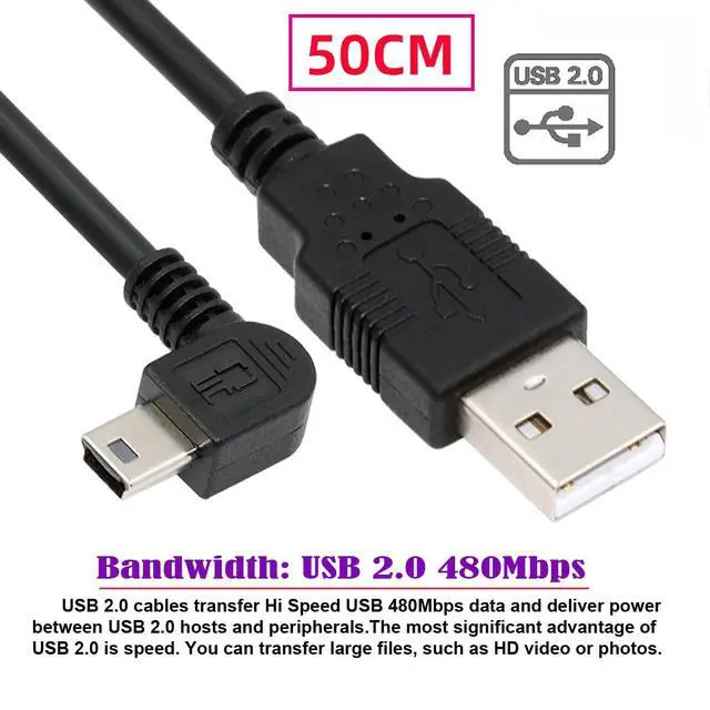 Alt view image 2 of 7 - Mini USB2.0 5Pin Type-B Male 90 Degree Right Angle to USB 2.0 Type-A Male Power Data Cable 480Mbps Compatible with Computer Camera Laptop Desktop MP3 MP4 (Right Angle 1.6ft/0.5m)
