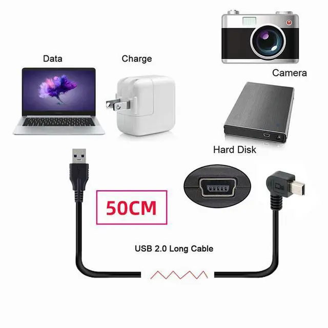 Alt view image 2 of 7 - Mini USB2.0 5Pin Type-B Male 90 Degree Left Angle to USB 2.0 Type-A Male Power Data Cable 480Mbps Compatible with Computer Camera Laptop Desktop MP3 MP4 (Left Angle 1.6ft/0.5m)