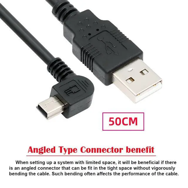 Alt view image 3 of 7 - Mini USB2.0 5Pin Type-B Male 90 Degree Left Angle to USB 2.0 Type-A Male Power Data Cable 480Mbps Compatible with Computer Camera Laptop Desktop MP3 MP4 (Left Angle 1.6ft/0.5m)