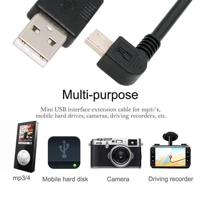 Alt view image 4 of 7 - Mini USB2.0 5Pin Type-B Male 90 Degree Left Angle to USB 2.0 Type-A Male Power Data Cable 480Mbps Compatible with Computer Camera Laptop Desktop MP3 MP4 (Left Angle 1.6ft/0.5m)
