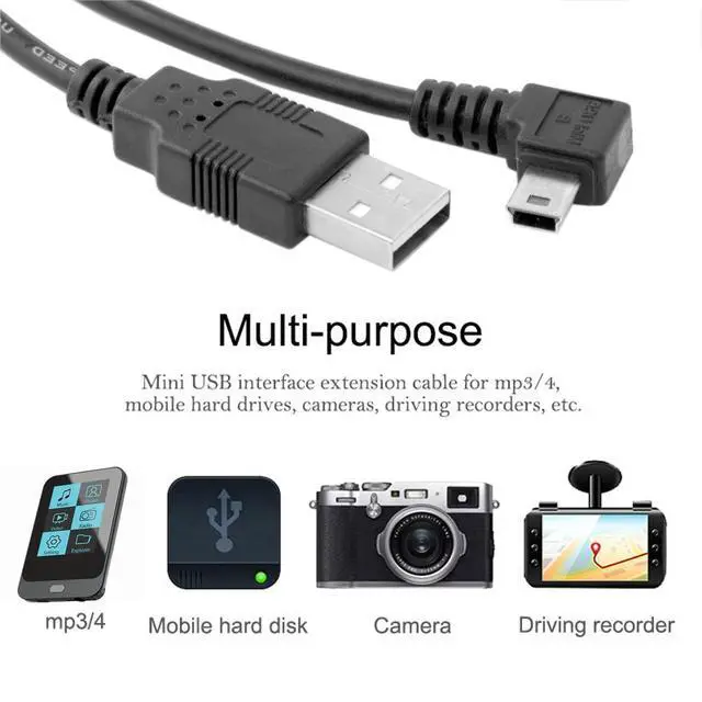 Alt view image 4 of 7 - Mini USB2.0 5Pin Type-B Male 90 Degree Right Angle to USB 2.0 Type-A Male Power Data Cable 480Mbps Compatible with Computer Camera Laptop Desktop MP3 MP4 (Right Angle 6ft/1.8m)
