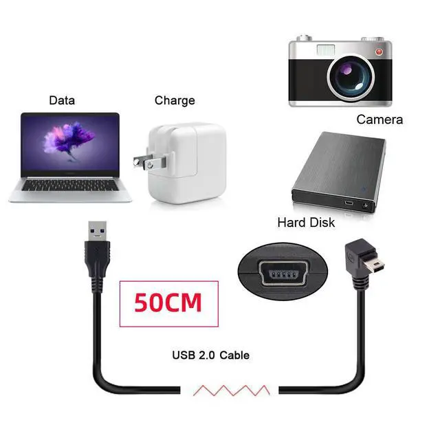 Alt view image 2 of 7 - Mini USB2.0 5Pin Type-B Male 90 Degree Down Angle to USB 2.0 Type-A Male Power Data Cable 480Mbps Compatible with Computer Camera Laptop Desktop (Down Angle 1.6ft/0.5m)