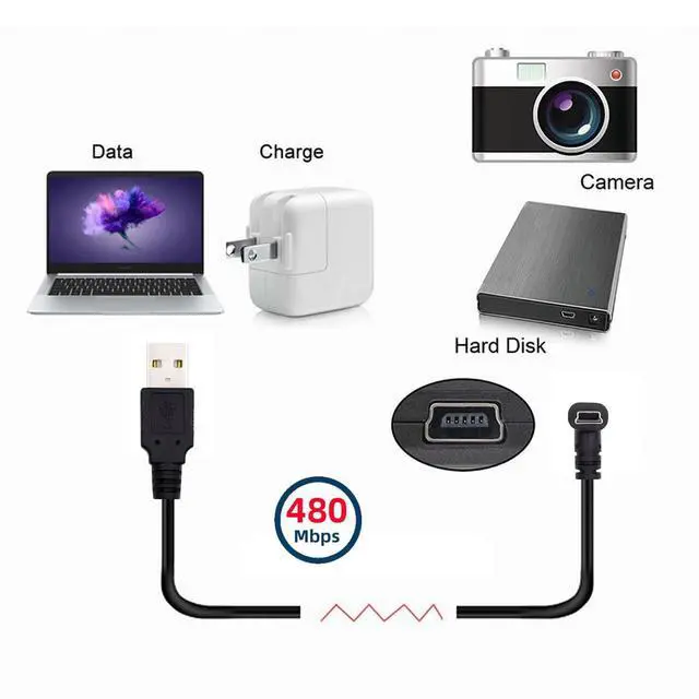 Alt view image 2 of 7 - Mini USB2.0 5Pin Type-B Male 90 Degree Up Angle to USB 2.0 Type-A Male Power Data Cable 480Mbps Compatible with Computer Camera Laptop Desktop (Up Angle 5ft/1.5m)