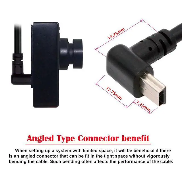 Alt view image 3 of 7 - Mini USB2.0 5Pin Type-B Male 90 Degree Up Angle to USB 2.0 Type-A Male Power Data Cable 480Mbps Compatible with Computer Camera Laptop Desktop (Up Angle 5ft/1.5m)