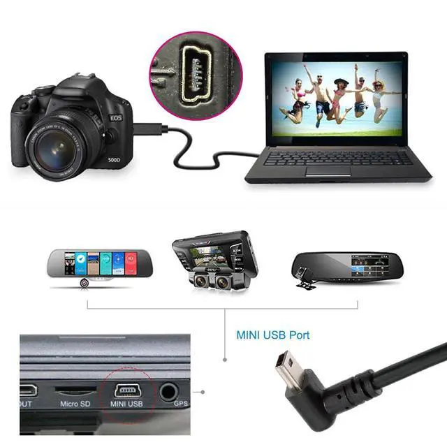 Alt view image 7 of 7 - Mini USB2.0 5Pin Type-B Male 90 Degree Up Angle to USB 2.0 Type-A Male Power Data Cable 480Mbps Compatible with Computer Camera Laptop Desktop (Up Angle 5ft/1.5m)