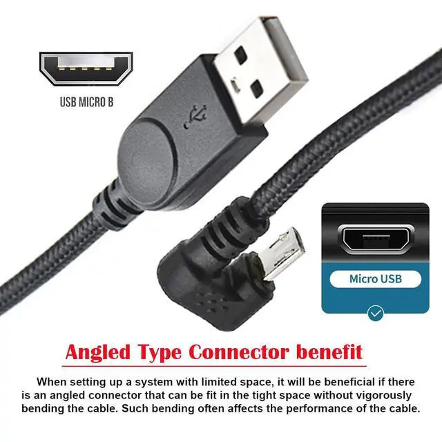 Alt view image 4 of 7 - USB2.0 Type-A to Micro USB 5Pin Male to Male Power Data Cable 480Mbps Opposite U Shape Back Angle Compatible with Computer Phone Camera (5ft/150cm)