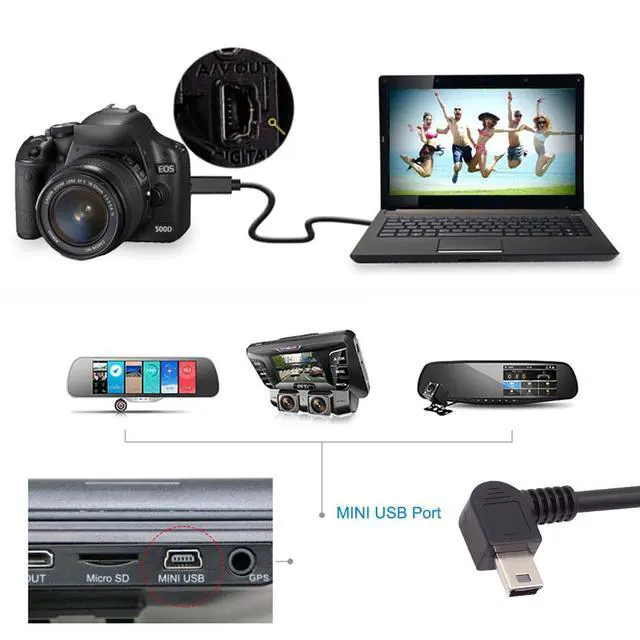 Alt view image 6 of 7 - Mini USB2.0 5Pin Type-B Male 90 Degree Left Angle to USB 2.0 Type-A Male Power Data Cable 480Mbps Compatible with Computer Camera Laptop Desktop MP3 MP4 (Left Angle 1.6ft/0.5m)