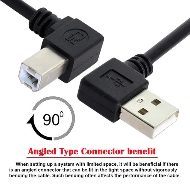 Alt view image 4 of 7 - Left Angled USB 2.0 Type-A Male to Type-B USB Male Right Angled 90 Degree Connector Compatible withDisk Printer Scanner Cable 100cm