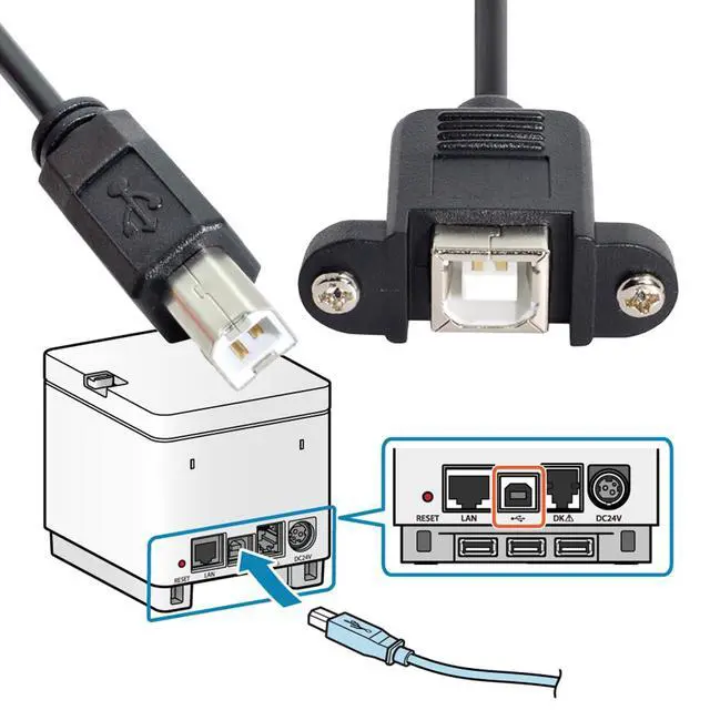 Alt view image 3 of 7 - Straight Type USB 2.0 Type-B Male to Type-B USB Female Panel Mount Screw Connector Compatible withDisk Printer Scanner Cable 50cm