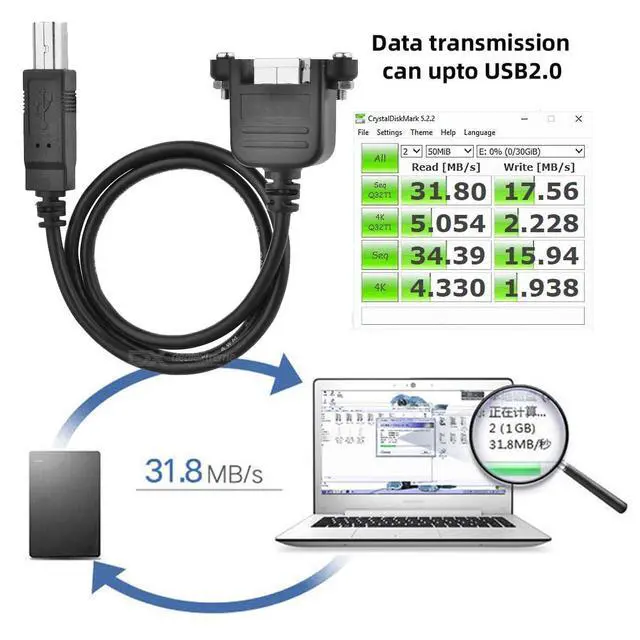 Alt view image 4 of 7 - Straight Type USB 2.0 Type-B Male to Type-B USB Female Panel Mount Screw Connector Compatible withDisk Printer Scanner Cable 50cm