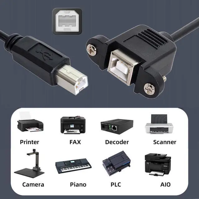 Alt view image 6 of 7 - Straight Type USB 2.0 Type-B Male to Type-B USB Female Panel Mount Screw Connector Compatible withDisk Printer Scanner Cable 50cm