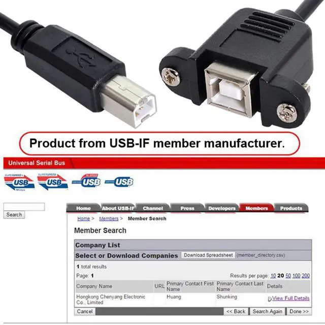 Alt view image 7 of 7 - Straight Type USB 2.0 Type-B Male to Type-B USB Female Panel Mount Screw Connector Compatible withDisk Printer Scanner Cable 50cm