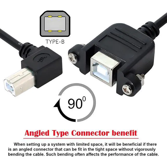 Alt view image 6 of 7 - Left Angled USB 2.0 Type-B Male 90 Degree to Type-B USB Female Panel Mount Screw Connector Compatible withDisk Printer Scanner Cable 50cm